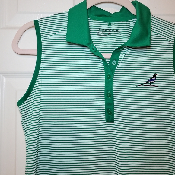 Nike Golf women's sleeveless polo Green stripe pullover size M Embroidered Bird - Picture 4 of 9
